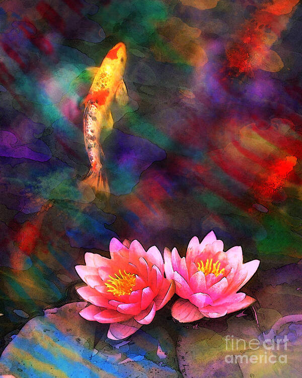 Mixed Media Photograph Poster featuring the digital art Koi sun rising by Gina Signore