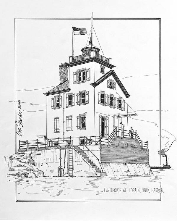 United States Lighthouses Poster featuring the drawing Lighthouse At Lorain Ohio Harbor by Ira Shander