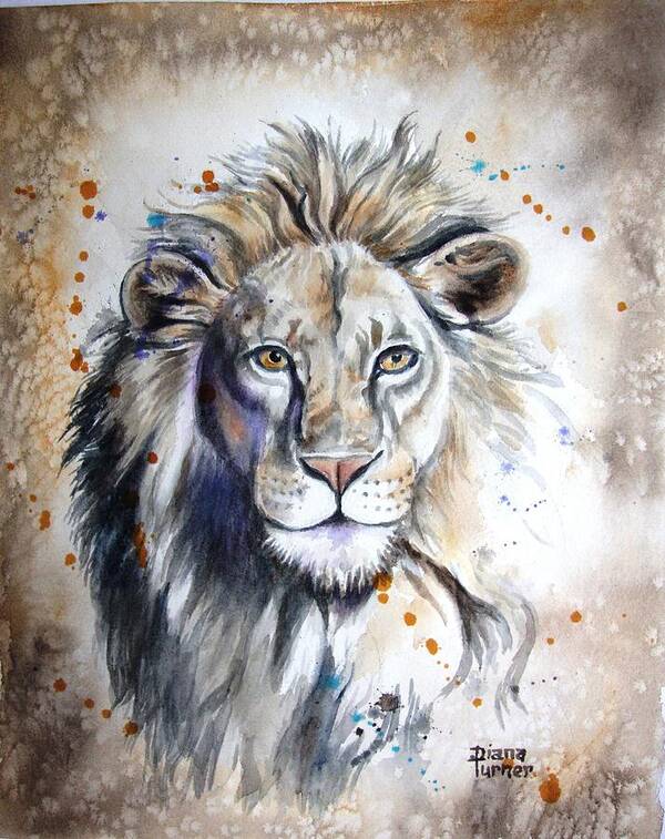 Lion Poster featuring the painting Lion by Diana Turner
