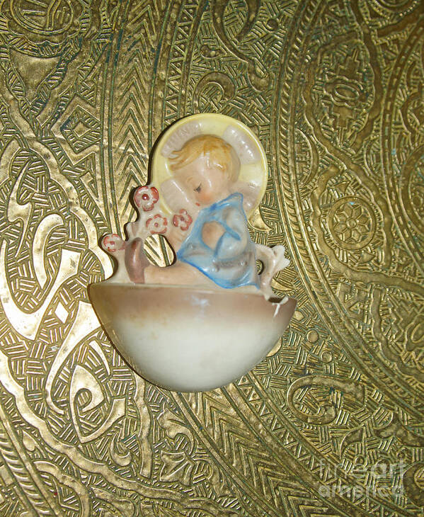 Baby Poster featuring the photograph Newborn boy in the baptismal font Sculpture by Eva-Maria Di Bella