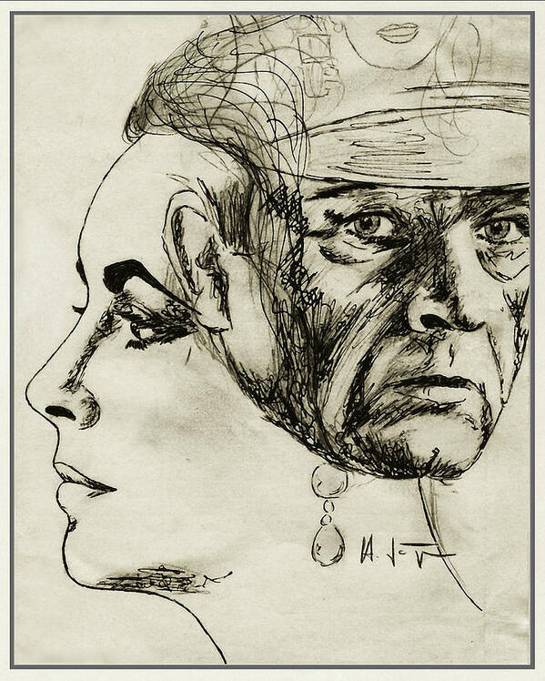 Richard Burton Poster featuring the drawing LIZ and RICHARD by Hartmut Jager