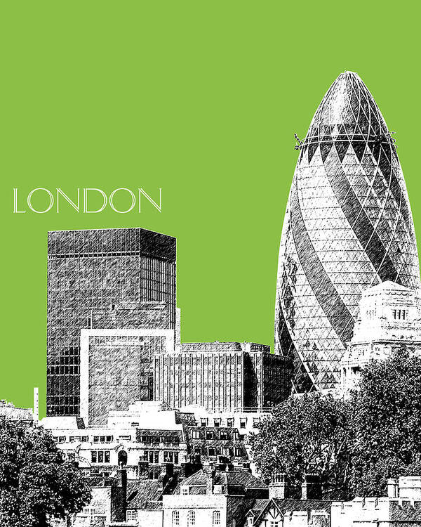 Architecture Poster featuring the digital art London Skyline The Gherkin Building - Olive by DB Artist