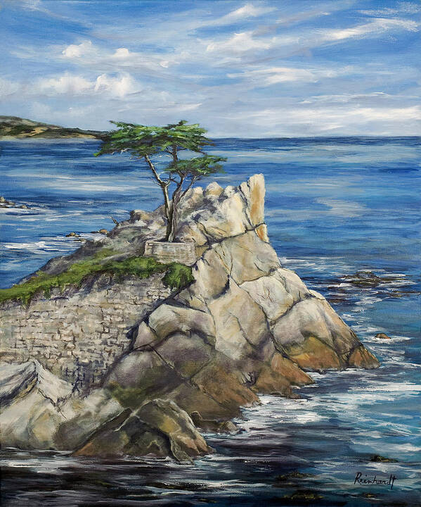 Lone Cypress Poster featuring the painting Lone Cypress a Portrait by Lisa Reinhardt