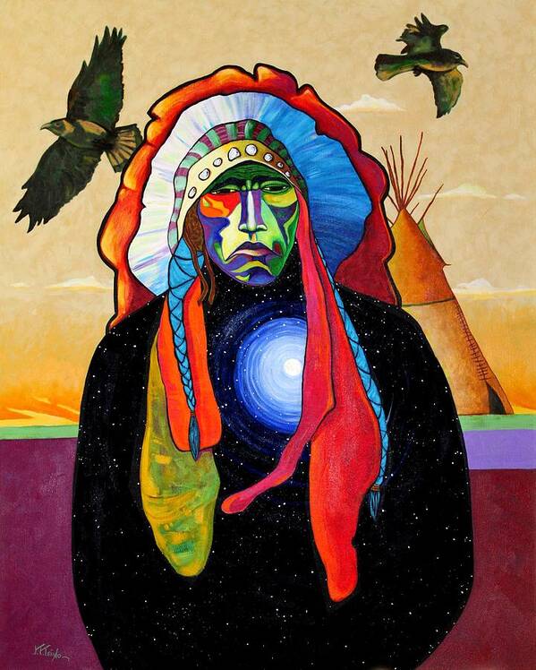Native Poster featuring the painting Looking Inward For Reality by Joe Triano