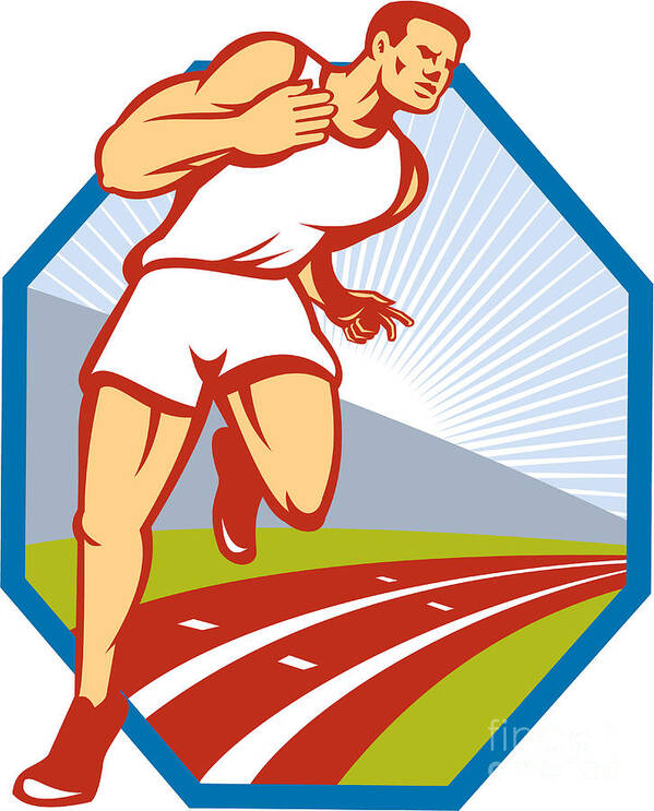 Marathon Poster featuring the digital art Marathon Runner Running Race Track Retro by Aloysius Patrimonio