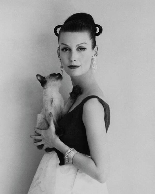 Personality Poster featuring the photograph Mary Jane Russell Holding A Cat by Karen Radkai