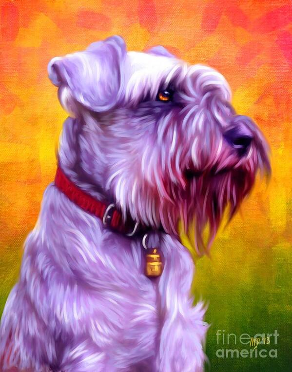 Dog Paintings Poster featuring the painting Miniature Schnauzer Pink by Iain McDonald