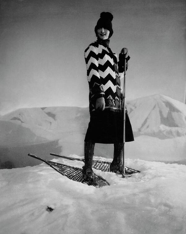 Accessories Poster featuring the photograph Model Wearing A Striped Sweater On Snow by Edward Steichen