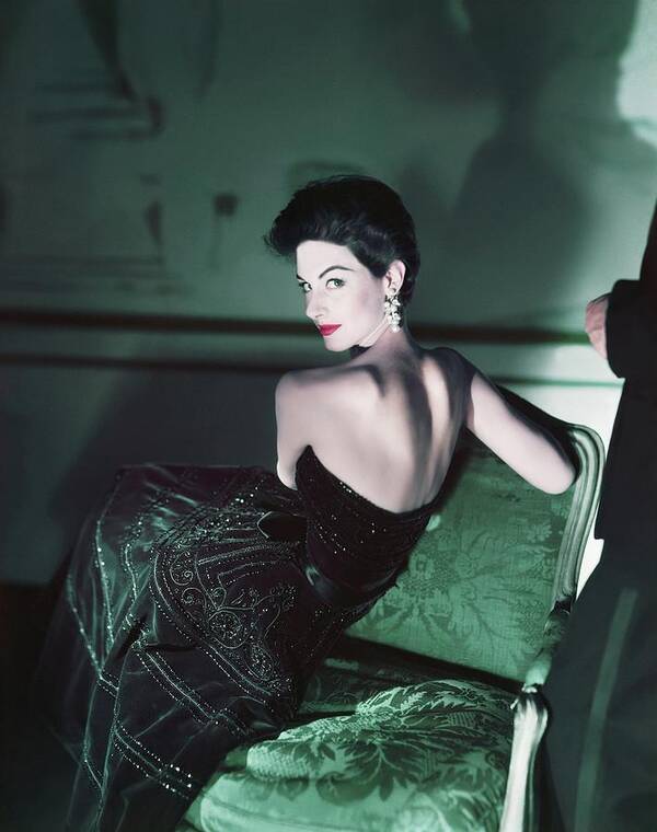 Indoors Poster featuring the photograph Model Wearing Leslie Morris Evening Gown by Horst P. Horst