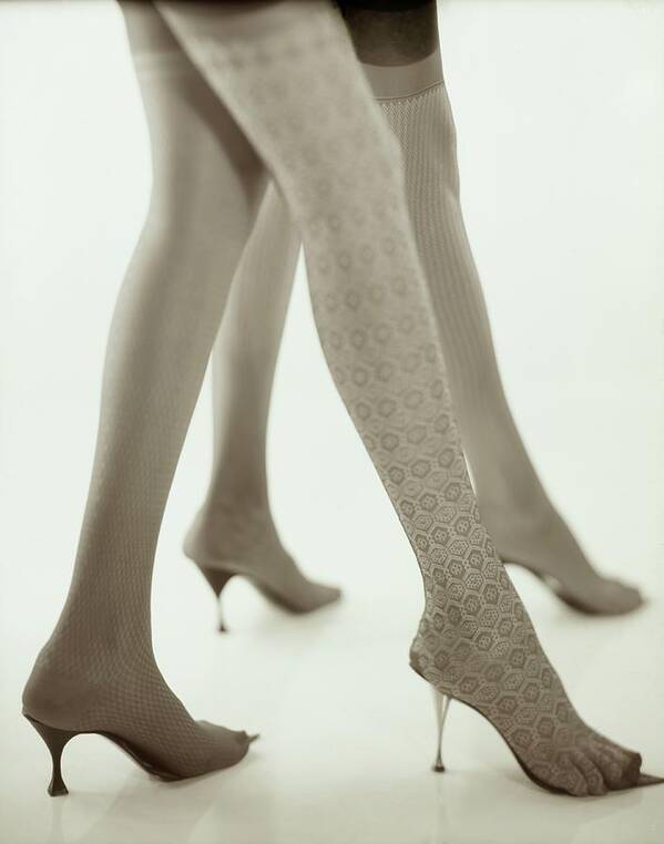 Fashion Poster featuring the photograph Models Wearing Textured Stockings And Heels by Karen Radkai