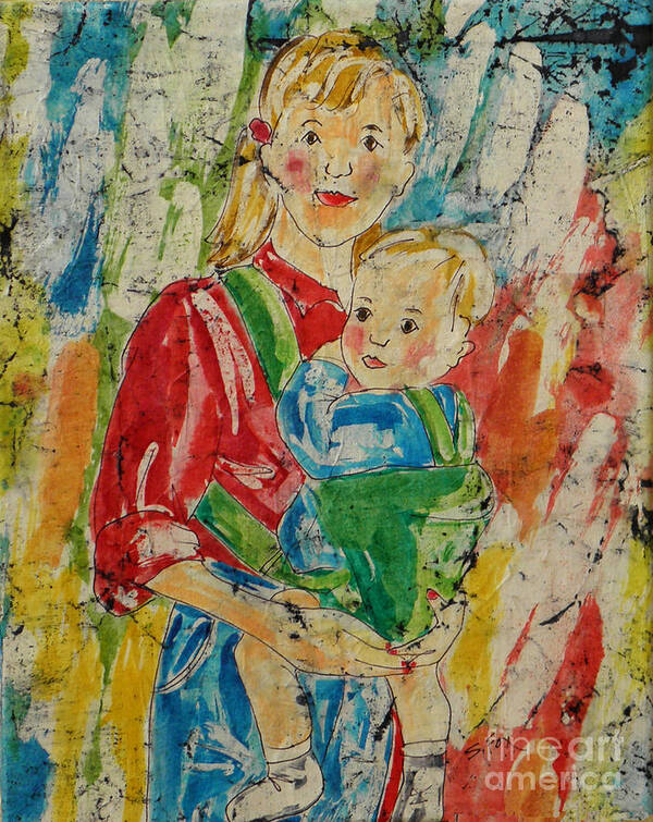 Mom And Baby Poster featuring the painting Mom and Baby by Sandra Fox