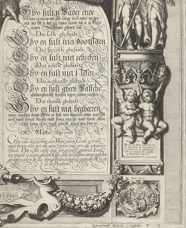 Moses Poster featuring the drawing Moses And Aaron With The Tablets Of The Law Leaf Right by Simon Frisius And Gerard Valck