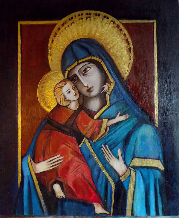 Holy Mary Poster featuring the painting Mother and Child by Irena Mohr