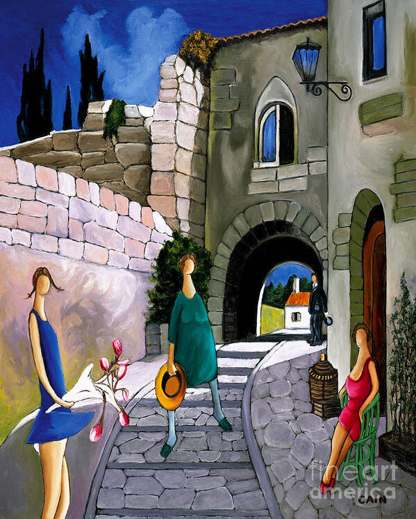 Mediterranean Village Life Poster featuring the painting MOUNTAIN VILLAGE Art print by William Cain