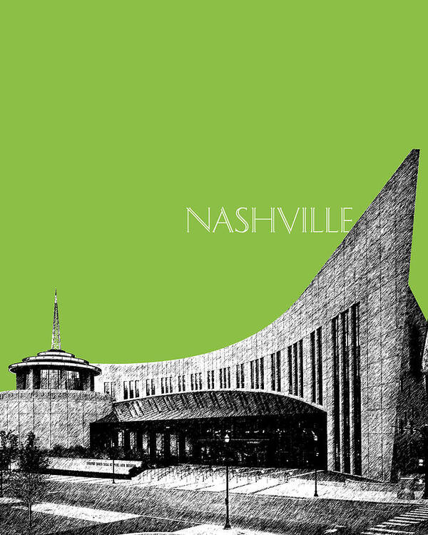 Architecture Poster featuring the digital art Nashville Skyline Country Music Hall of Fame - Olive by DB Artist