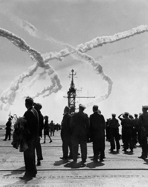 Exterior Poster featuring the photograph Navy And Visitors Watching Planes On The Uss by Kay Bell