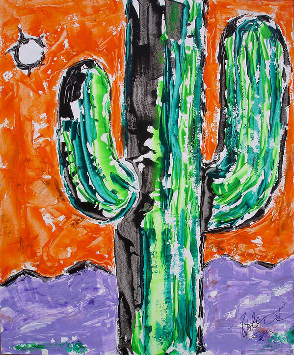 Western Poster featuring the painting Neon Saguaro Cactus Limited Edition Poster Christmas Card by Robert R Splashy Art Abstract Paintings