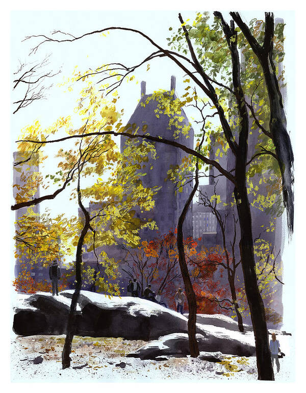 Nyc Central Park Poster featuring the mixed media November by Clifford Faust