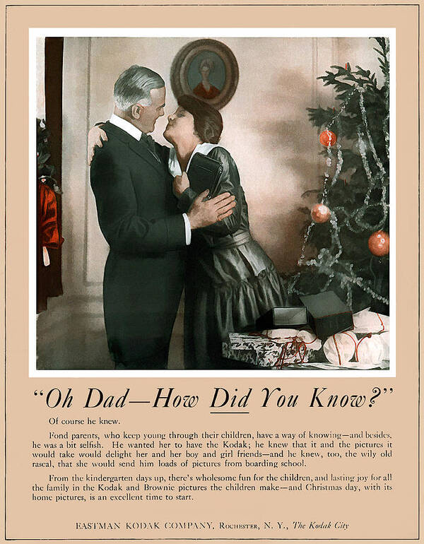 Antique Poster featuring the photograph Oh Dad How Did You Know? 1917. by Unknown Photographer
