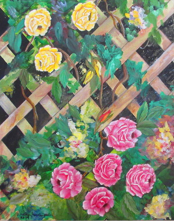 Painting Poster featuring the painting Old Trellis Roses by Ashley Goforth