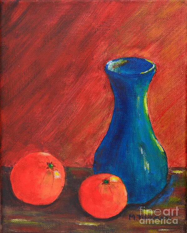 Vase Poster featuring the painting Oranges and a Vase by Melvin Turner