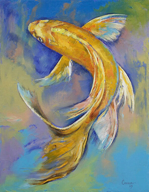 Orenji Poster featuring the painting Orenji Butterfly Koi by Michael Creese