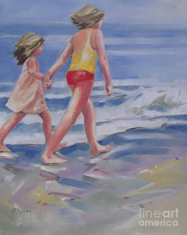 Doodlefly Poster featuring the painting Our Beach Walk by Mary Hubley