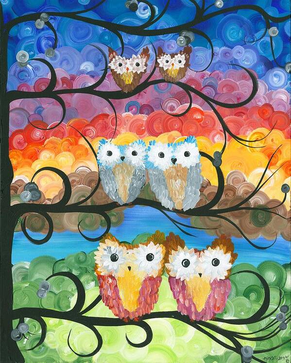 Owls Poster featuring the painting Owl Expressions - 00 by MiMi Stirn