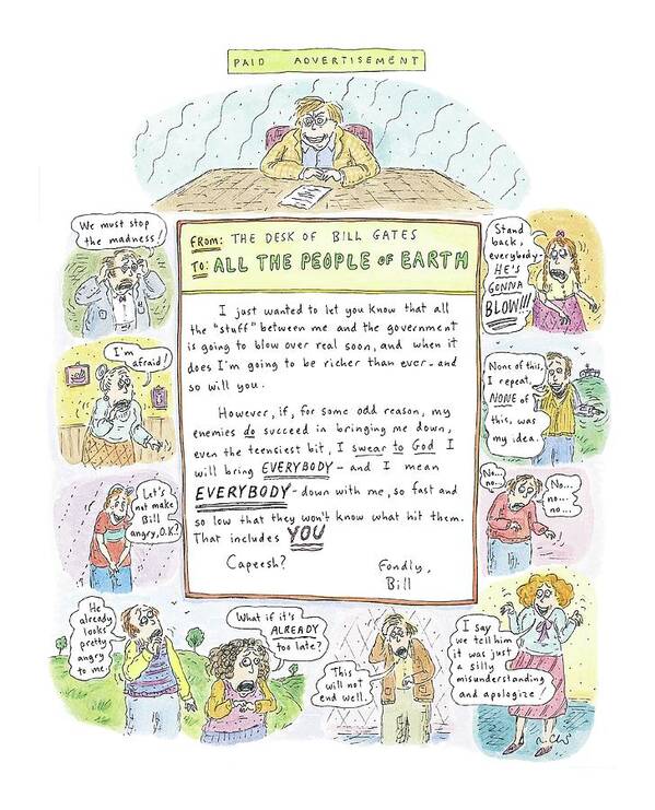 Gates Poster featuring the drawing 'paid Advertisement' by Roz Chast