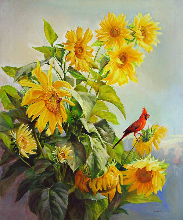 Sunflower Poster featuring the painting Patriotic Song - The Incredible Morning by Svitozar Nenyuk