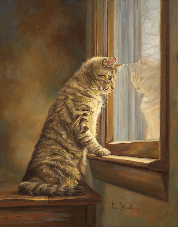 Cat Poster featuring the painting Peering Out The Window by Lucie Bilodeau