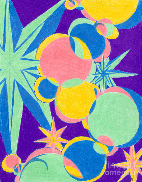 Color Poster featuring the drawing Planets and Stars by Kim Sy Ok