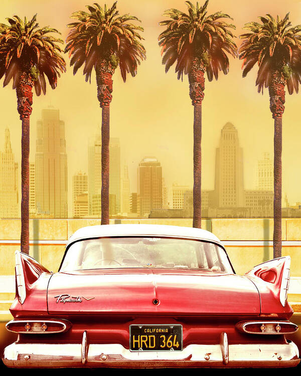 Los Angeles Poster featuring the photograph Plymouth Savoy With Palms by Larry Butterworth