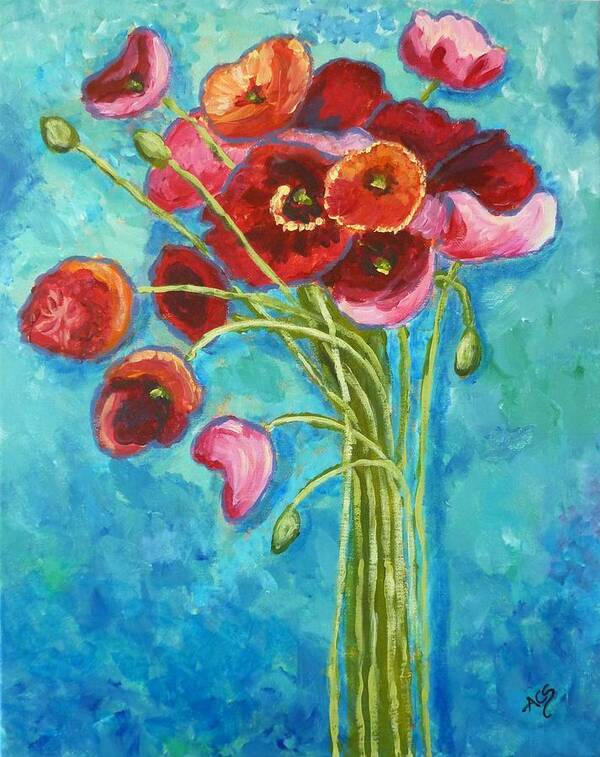 Poppies Poster featuring the painting Poppies by Amelie Simmons