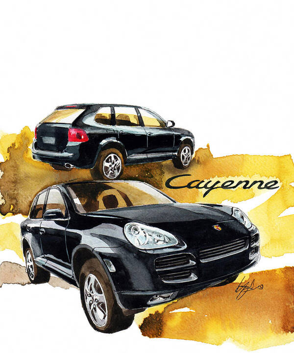 Porsche Cayenne Poster featuring the painting Porsche Cayenne by Yoshiharu Miyakawa