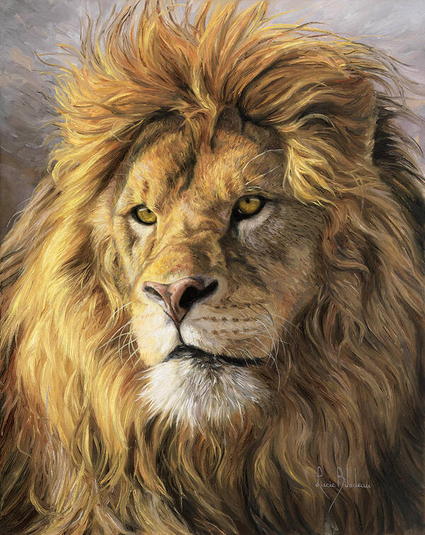 Lion Poster featuring the painting Portrait Of A Lion by Lucie Bilodeau