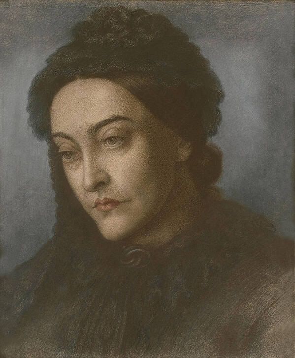 Female Poster featuring the drawing Portrait Of Christina Rossetti, Head by Dante Gabriel Charles Rossetti