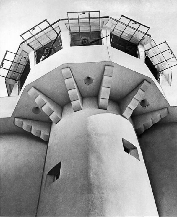 1035-1021 Poster featuring the photograph Prison Guard Tower by Underwood Archives