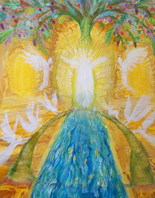Prophetic Poster featuring the painting Prophetic Message Sketch 11 Two Trees become One Tree and River of Life by Anne Cameron Cutri