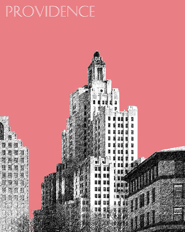 Architecture Poster featuring the digital art Providence Skyline 2 - Light Red by DB Artist