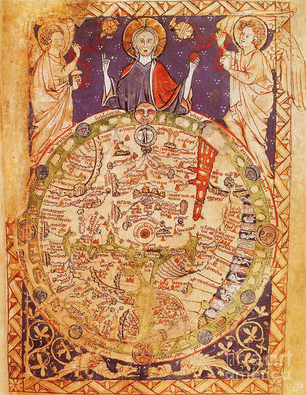 Religions Poster featuring the photograph Psalter World Map by Photo Researchers