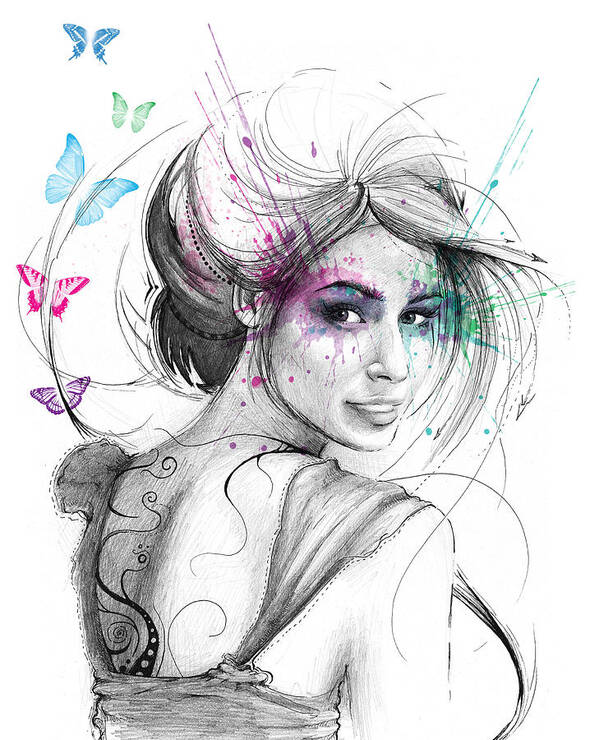 Butterflies Poster featuring the drawing Queen of Butterflies by Olga Shvartsur