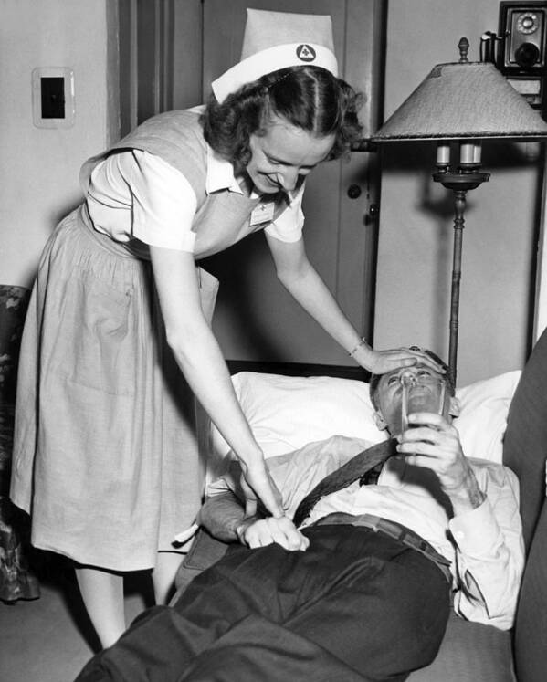 1937 Poster featuring the photograph Red Cross Nurse With Patient by Underwood Archives