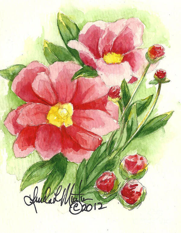 Watercolor Poster featuring the painting Red Peony by Linda L Martin