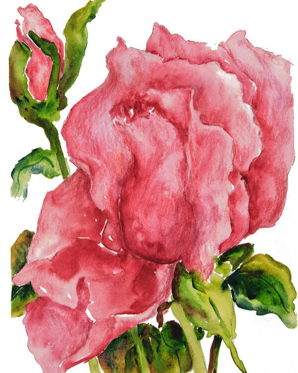 Red Rose Bud Poster featuring the painting Red Rose Bud by Sally Quillin