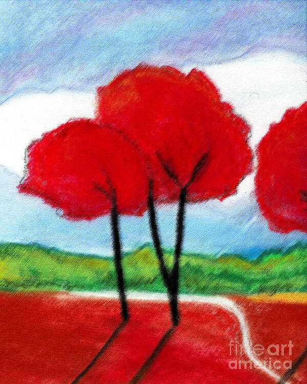Pastel Poster featuring the mixed media Red Trees by Ruth Dailey