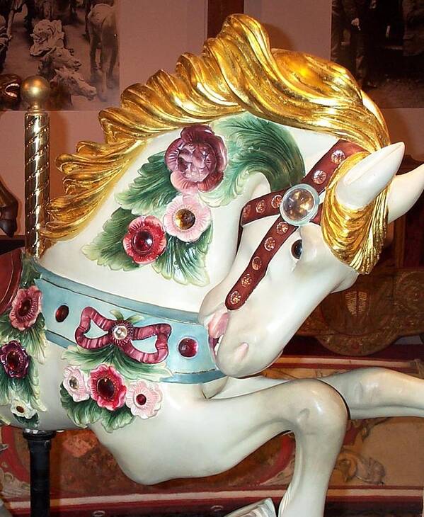 Carousel Pony Poster featuring the photograph Rose Covered Pony by Barbara McDevitt