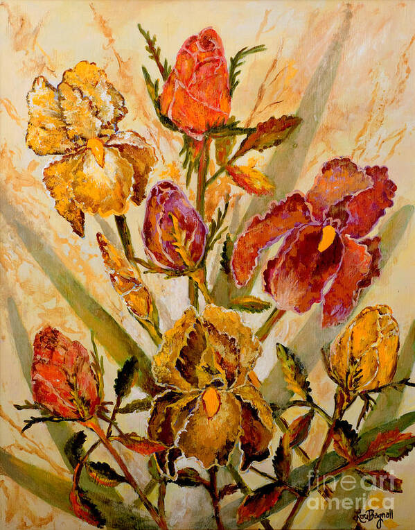 Roses Poster featuring the painting Roses and Irises by Lou Ann Bagnall