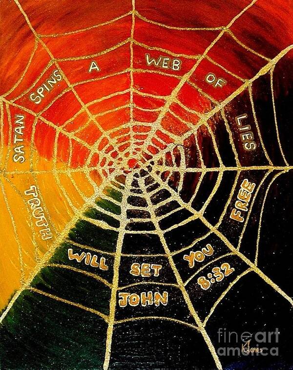 Satan Poster featuring the painting Satan's Web of Lies by Karen Jane Jones