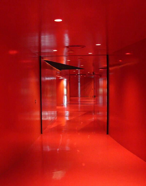 Seattle Library Poster featuring the digital art Seattle Library Red Floor by Gary Olsen-Hasek